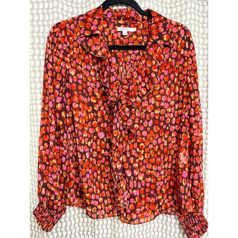 Chico's Women's Ruffled Blouse with Abstract Print